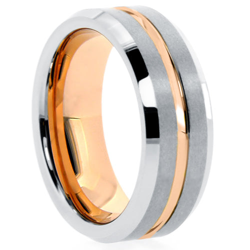 Tungsten band with rose gold center 8mm
