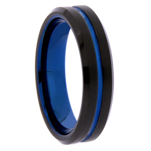 Tungsten Black band with blue line down the center 6mm