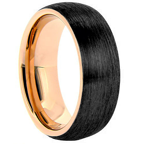 Tungsten Black band brushed finish with rose gold  8mm